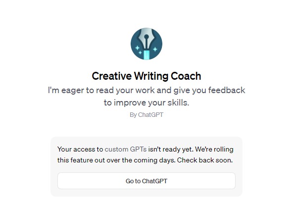 Mensaje que alerta que el acceso a este GPT aún no está disponible.